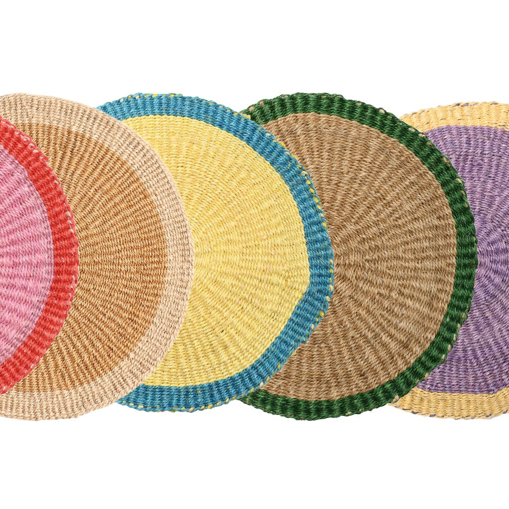 Woven colourful placemats and coasters