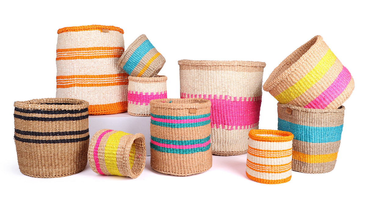 Colourful Hand Woven African Baskets Planters, Toy Storage The