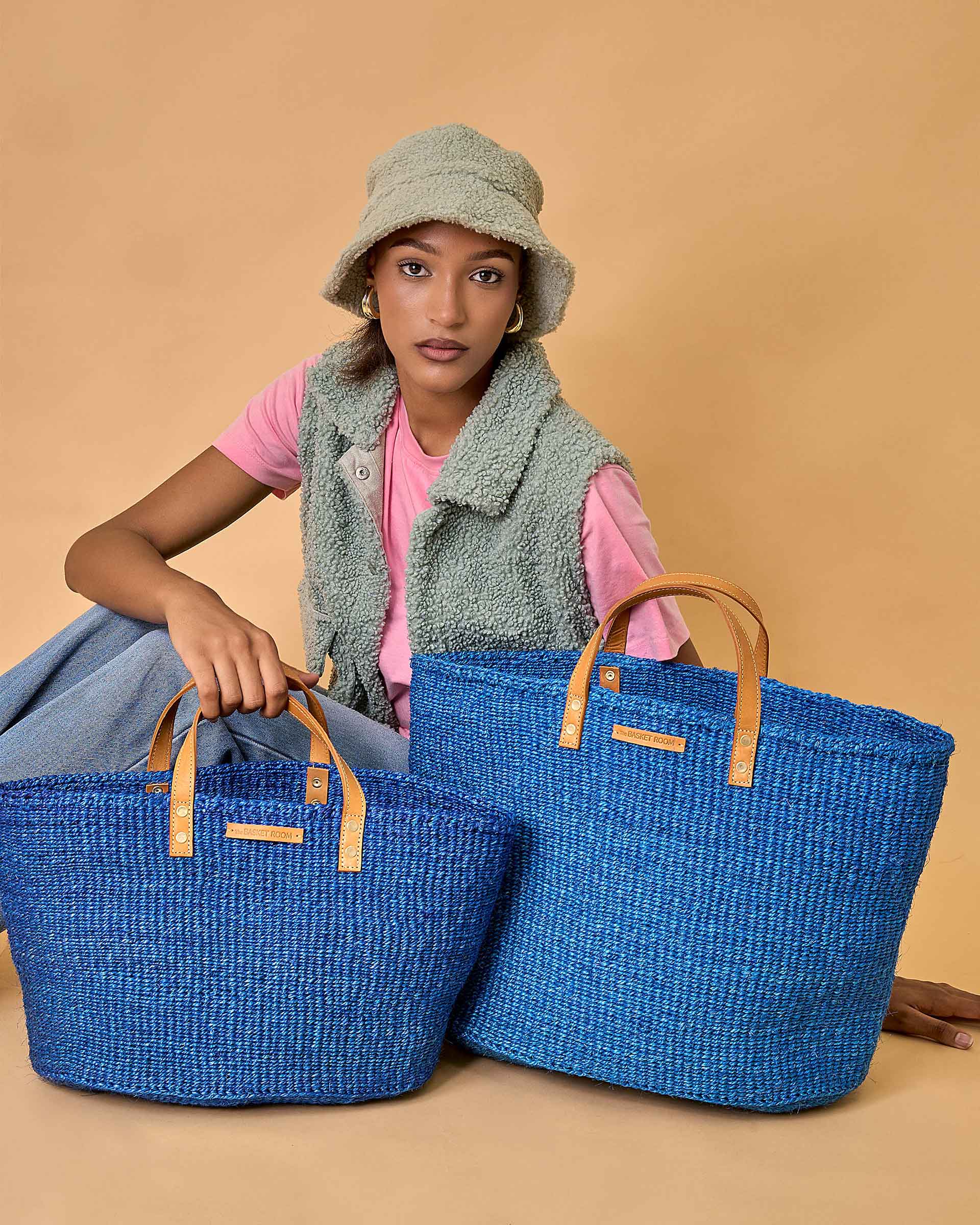 BANDARI: True Blue & Tan Leather Sisal Shopper – The Basket Room
