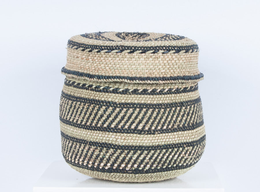 NYUMBA: Black and Natural Lidded Storage Baskets - Milulu Baskets - The Basket Room 