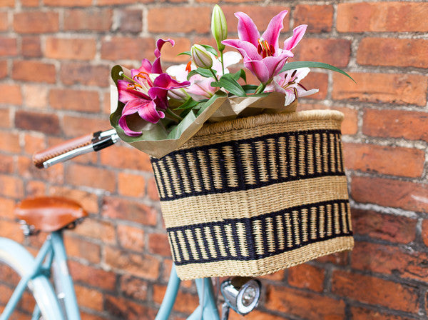 FANTE: Handcrafted Black Stripe Rectangular Bike Basket - Bike Basket - The Basket Room 